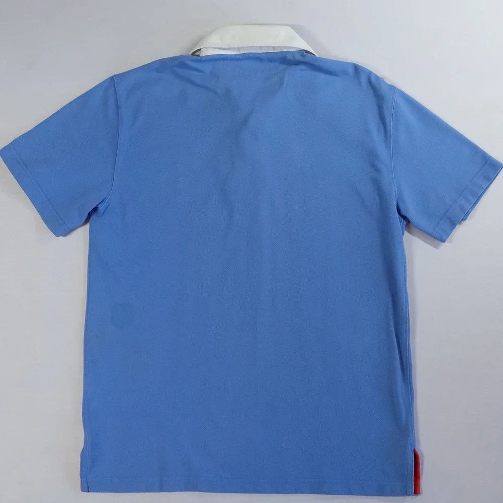 Polo Ralph Lauren Rugby Shirt‎ Mens M Blue White Twill Collar Flesh Pony Preppy